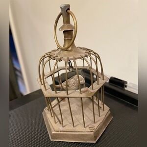 Vintage brass miniature hexagonal bird cage.